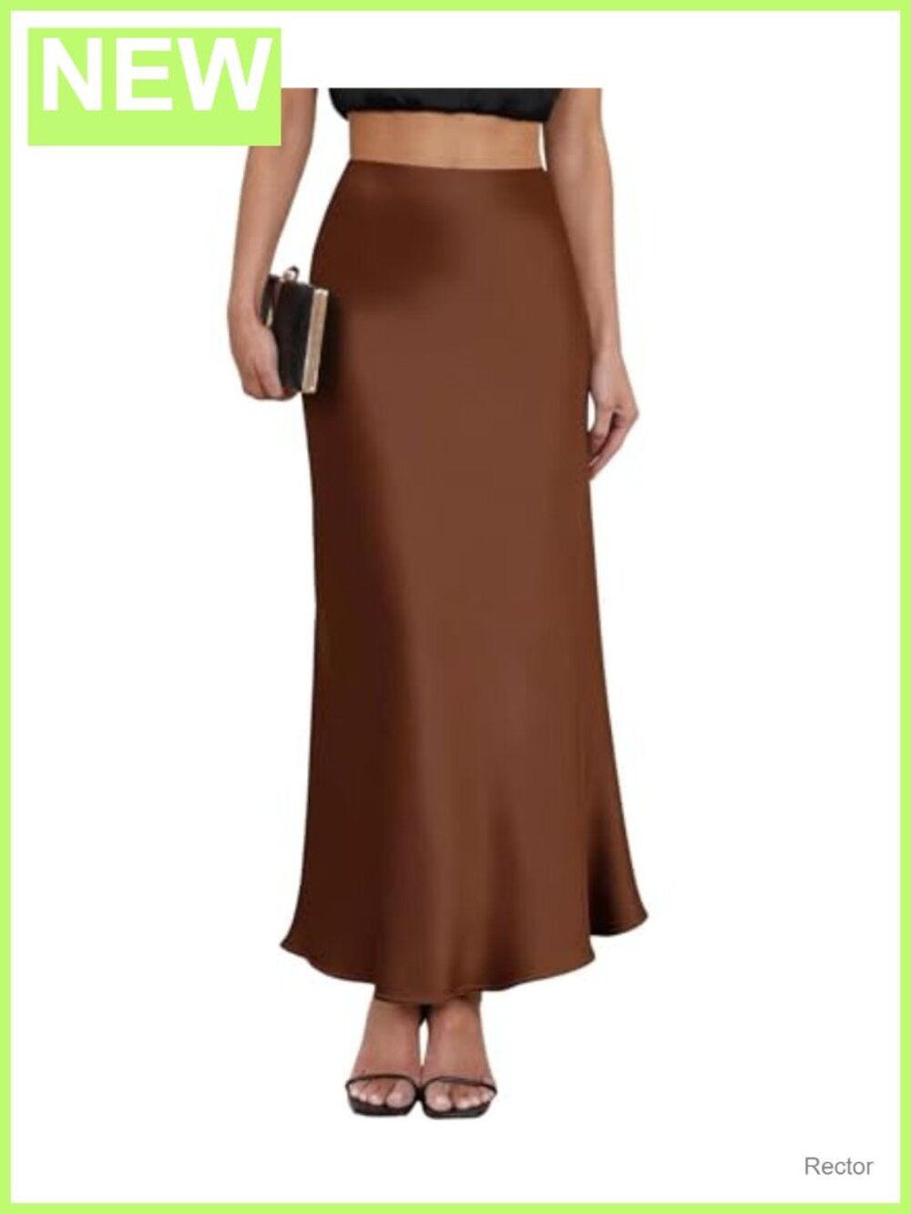 Satin Silky Midi Skirt Side Slit High Waist Elastic A-Line Flowy Women's Skirt